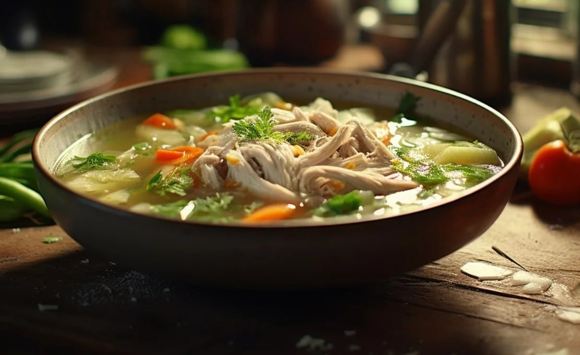 El caldo de pollo complementa una dieta balanceada